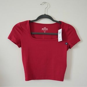SOLD - Hollister Red Ribbed Baby Tee Crop Top